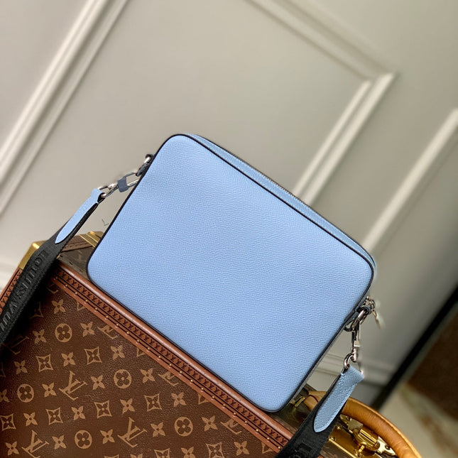 TRIO MESSENGER BAG 25 IN BLUE MONOGRAM COATED CANVAS AND CALFSKIN