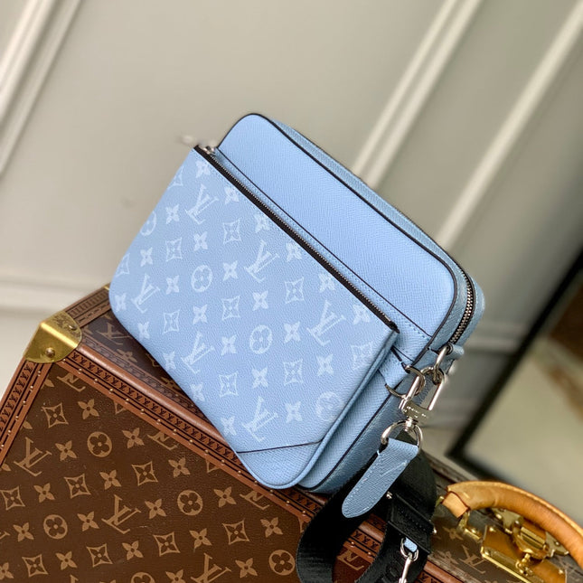 TRIO MESSENGER BAG 25 IN BLUE MONOGRAM COATED CANVAS AND CALFSKIN