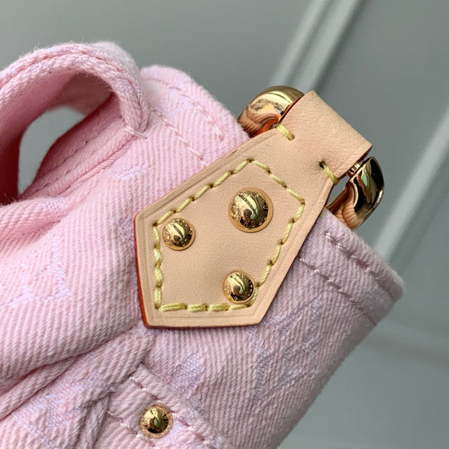 SUNSET 27 IN WASHED PINK MONOGRAM DENIM GOLD BUCKLE
