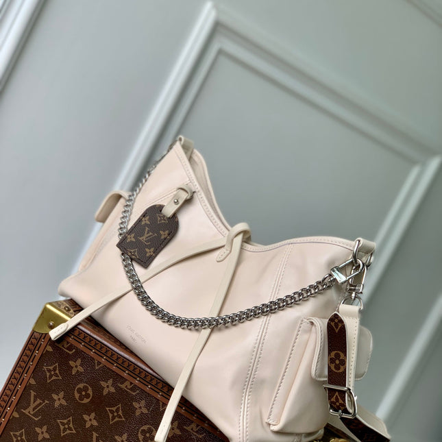 CARRYALL CARGO VIBE PM 33.5 IN VANILLE LAMBSKIN BORWN MONOGRAM TAG