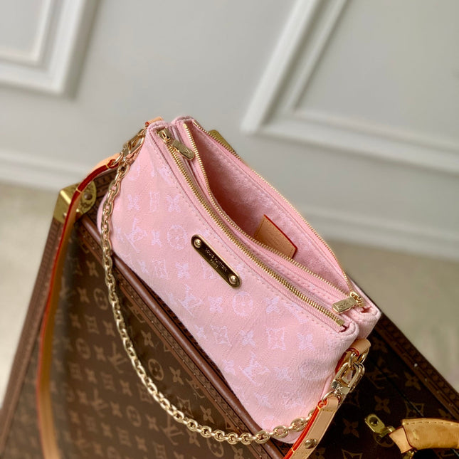 LIV POCHETTE BAG 24 IN PINK MONOGRAM DENIM GOLD HARDWARE
