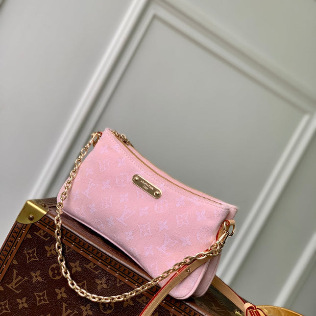 LIV POCHETTE BAG 24 IN PINK MONOGRAM DENIM GOLD HARDWARE