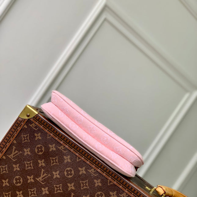 LIV POCHETTE BAG 24 IN PINK MONOGRAM DENIM GOLD HARDWARE