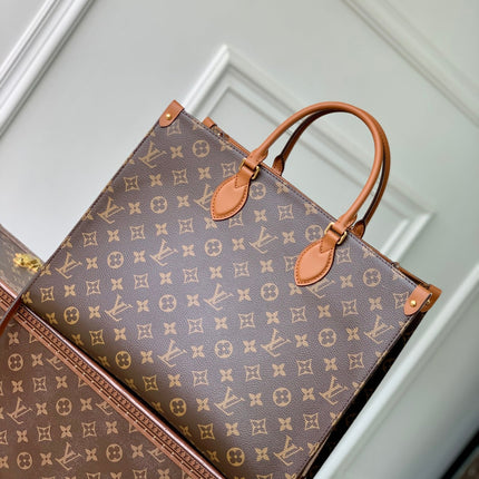 ONTHEGO ORGANIZER 37 IN BROWN COATED CANVAS AND CALFSKIN