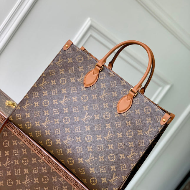 ONTHEGO ORGANIZER 37 IN BROWN COATED CANVAS AND CALFSKIN