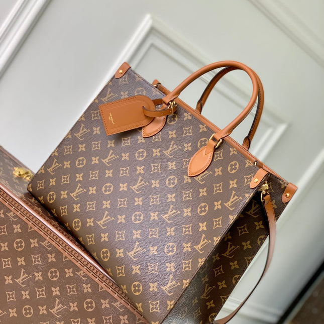 ONTHEGO ORGANIZER 37 IN BROWN COATED CANVAS AND CALFSKIN