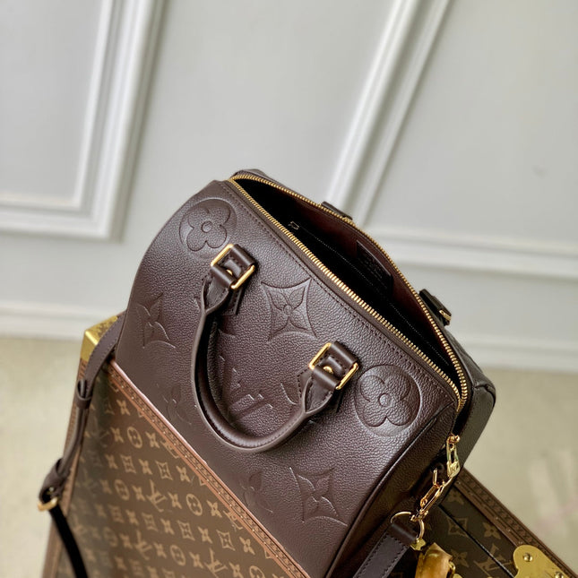 SPEEDY BANDOULIERE 25 IN DARK BROWN MONOGRAM EMPREINTE CALFSKIN EMBOSSED LOGO