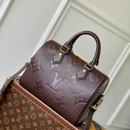 SPEEDY BANDOULIERE 25 IN DARK BROWN MONOGRAM EMPREINTE CALFSKIN EMBOSSED LOGO