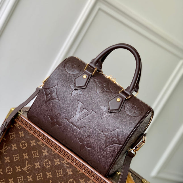 SPEEDY BANDOULIERE 25 IN DARK BROWN MONOGRAM EMPREINTE CALFSKIN EMBOSSED LOGO