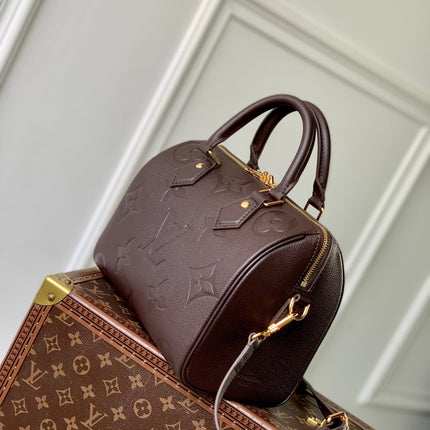 SPEEDY BANDOULIERE 25 IN DARK BROWN MONOGRAM EMPREINTE CALFSKIN EMBOSSED LOGO
