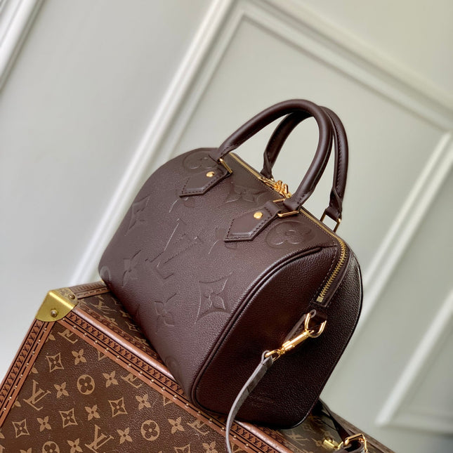 SPEEDY BANDOULIERE 25 IN DARK BROWN MONOGRAM EMPREINTE CALFSKIN EMBOSSED LOGO