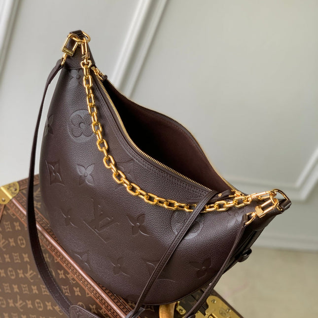 LOOP HOBO 38 IN DARK BROWN MONOGRAM EMPREINTE CALFSKIN EMBOSSED LOGO