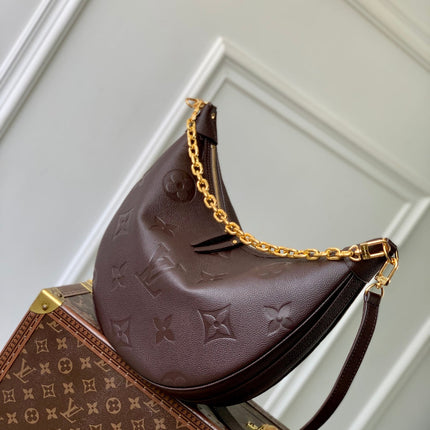 LOOP HOBO 38 IN DARK BROWN MONOGRAM EMPREINTE CALFSKIN EMBOSSED LOGO