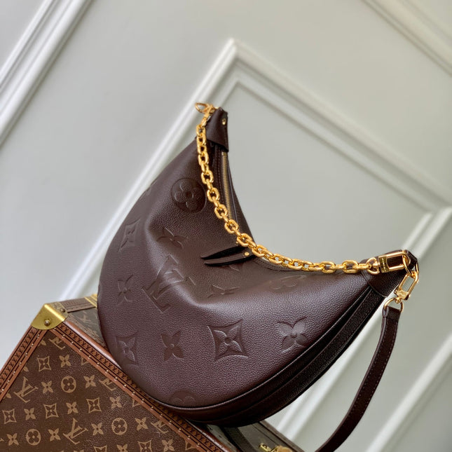 LOOP HOBO 38 IN DARK BROWN MONOGRAM EMPREINTE CALFSKIN EMBOSSED LOGO
