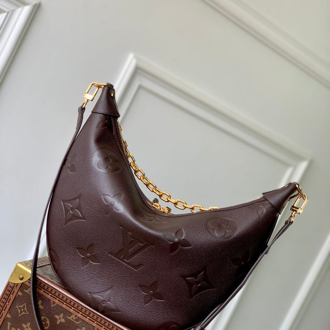LOOP HOBO 38 IN DARK BROWN MONOGRAM EMPREINTE CALFSKIN EMBOSSED LOGO