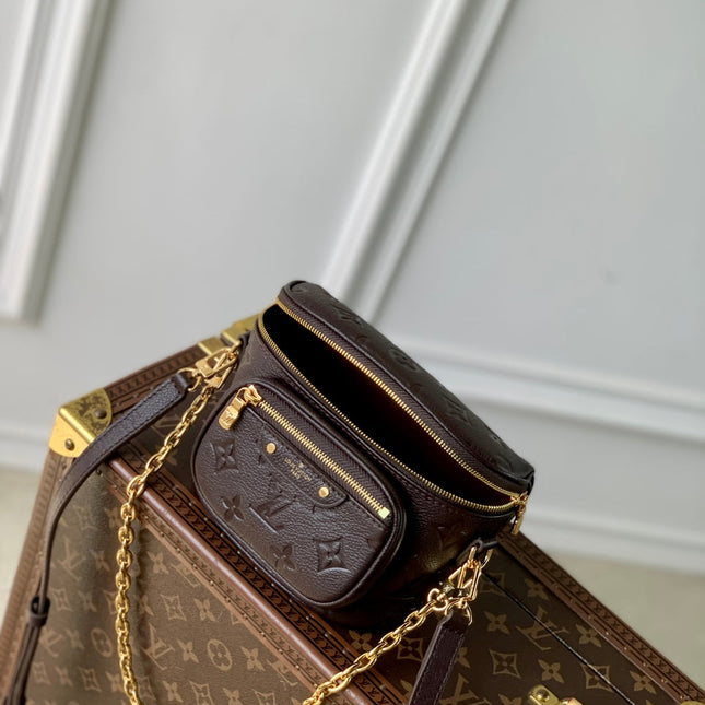 MINI BUMBAG 17 IN DARK BROWN MONOGRAM EMBOSSED LOGO CALFSKIN