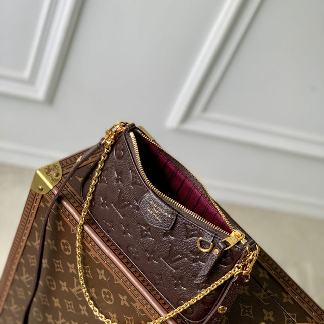 EASY POUCH ON STRAP 19 IN DARK BROWN MONOGRAM EMBOSSED LOGO CALFSKIN