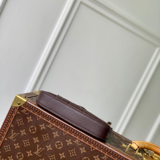 EASY POUCH ON STRAP 19 IN DARK BROWN MONOGRAM EMBOSSED LOGO CALFSKIN