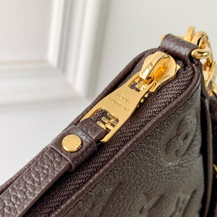 EASY POUCH ON STRAP 19 IN DARK BROWN MONOGRAM EMBOSSED LOGO CALFSKIN