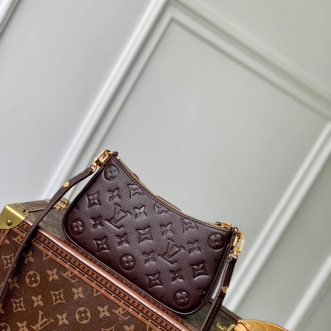 EASY POUCH ON STRAP 19 IN DARK BROWN MONOGRAM EMBOSSED LOGO CALFSKIN