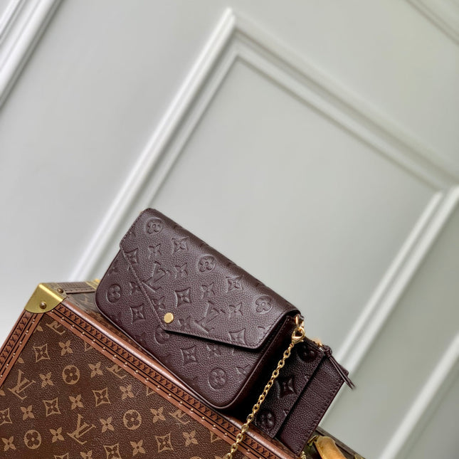 FÉLICIE POCHETTE 21 IN DARK BROWN MONOGRAM EMBOSSED LOGO CALFSKIN