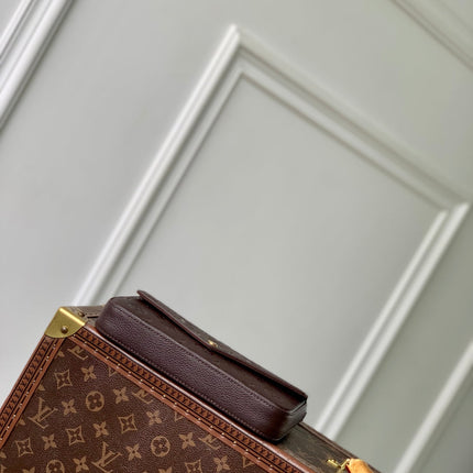 FÉLICIE POCHETTE 21 IN DARK BROWN MONOGRAM EMBOSSED LOGO CALFSKIN