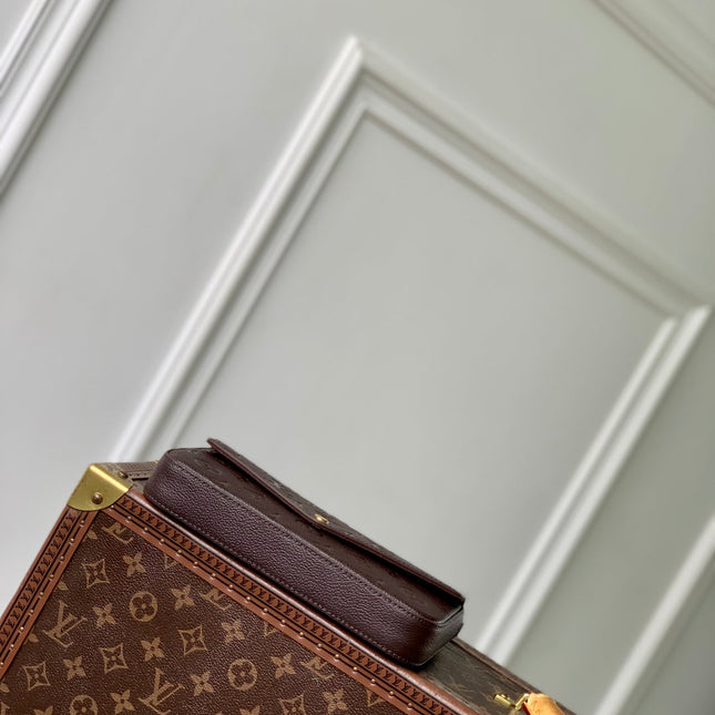 FÉLICIE POCHETTE 21 IN DARK BROWN MONOGRAM EMBOSSED LOGO CALFSKIN