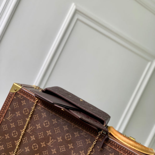 FÉLICIE POCHETTE 21 IN DARK BROWN MONOGRAM EMBOSSED LOGO CALFSKIN