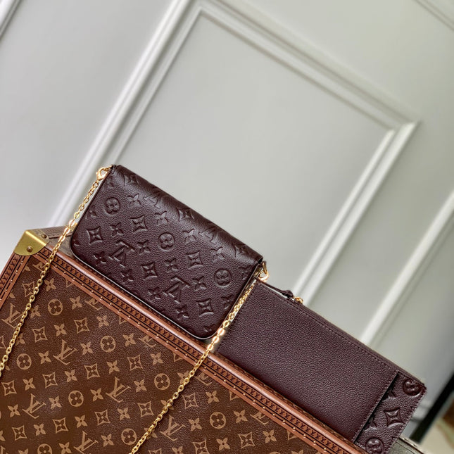 FÉLICIE POCHETTE 21 IN DARK BROWN MONOGRAM EMBOSSED LOGO CALFSKIN