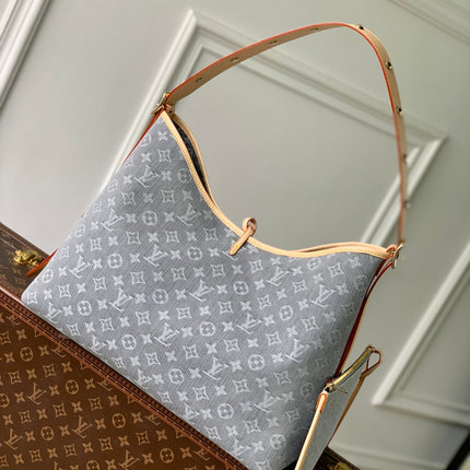 CARRYALL CARGO VIBE PM 33.5 IN GREY MONOGRAM DENIM LIGHT BROWN CALFSKIN