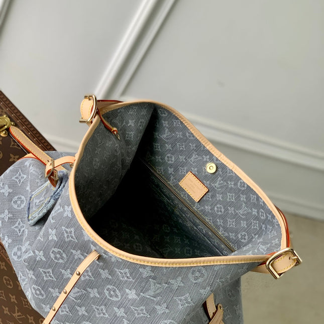 CARRYALL CARGO VIBE PM 33.5 IN GREY MONOGRAM DENIM LIGHT BROWN CALFSKIN