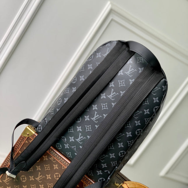 DISCOVERY SLIM BACKPACK 38 IN BLACK MONOGRAM ECLIPSE COATED CALFSKIN