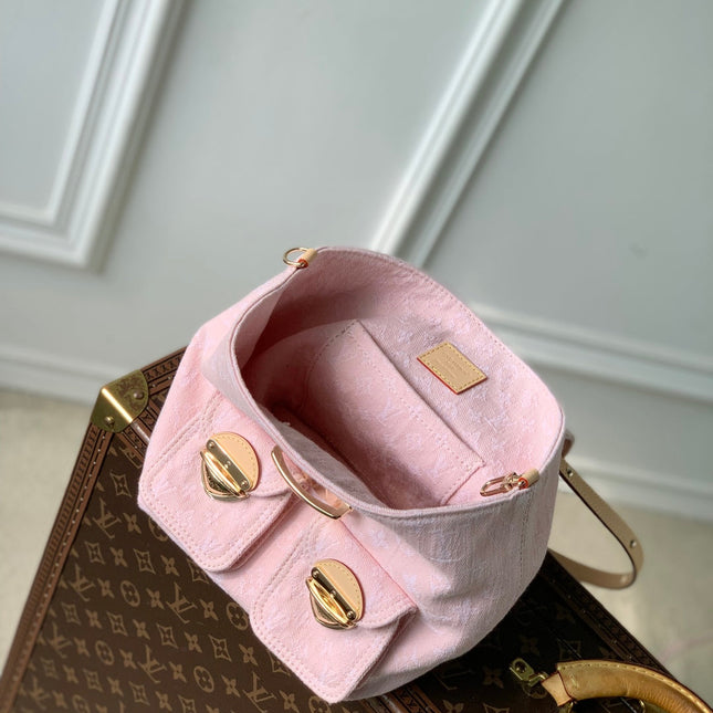VENICE BACKPACK 24 IN PINK MONOGRAM DENIM GOLD HARDWARE