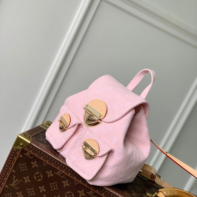 VENICE BACKPACK 24 IN PINK MONOGRAM DENIM GOLD HARDWARE