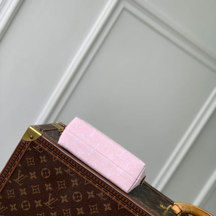 COSMETIC POUCH 19 IN PINK MONOGRAM DENIM GOLD HARDWARE