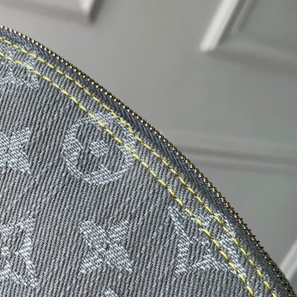 COSMETIC POUCH 19 IN GREY MONOGRAM DENIM GOLD HARDWARE