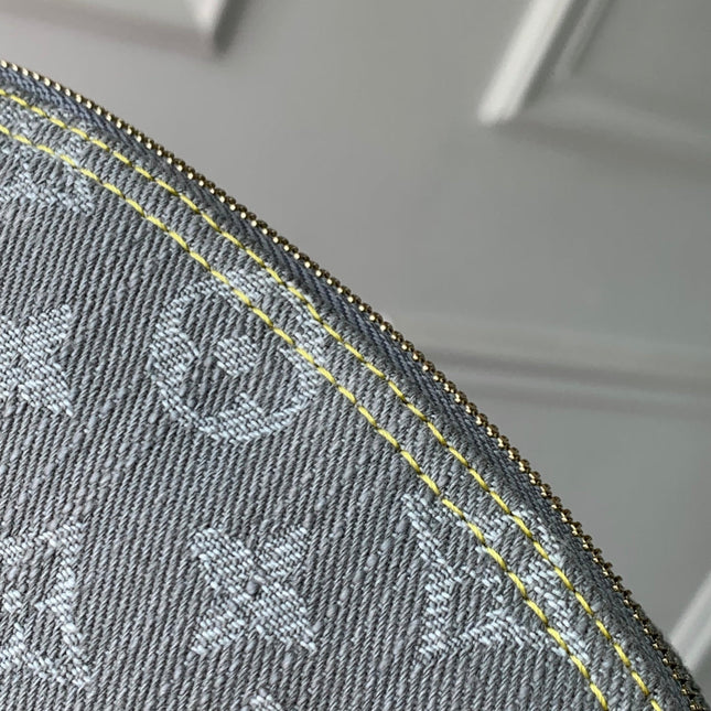 COSMETIC POUCH 19 IN GREY MONOGRAM DENIM GOLD HARDWARE