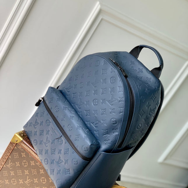 DISCOVERY PM BACKPACK 38 IN NAVY BLUE LAMBSKIN EMBOSSED MONOGRAM LOGO