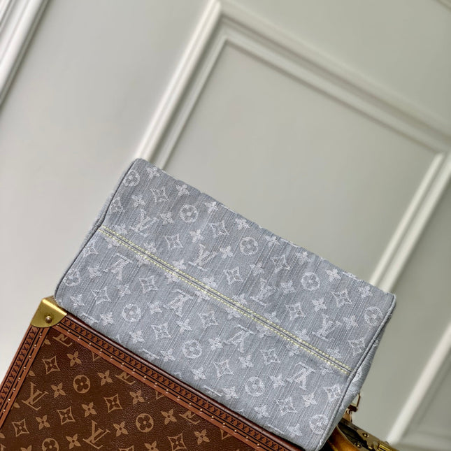 SPEEDY SOFT 30 IN GREY MONOGRAM DENIM LIGHT BROWN CALFSKIN