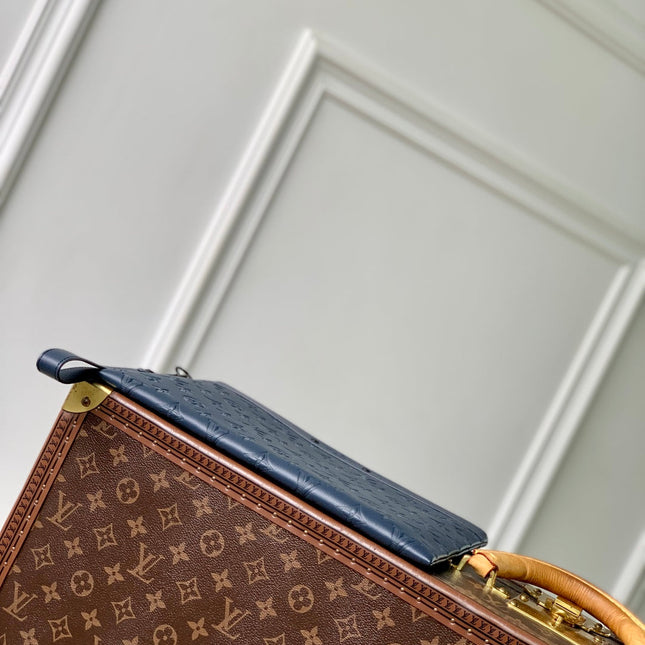 POCHETTE TOGO 30 IN DARK BLUE MONOGRAM ECLIPSE CALFSKIN EMBOSSED LOGO
