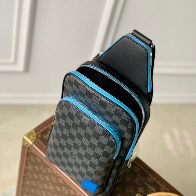 AVENUE SLINGBAG 31 IN BLACK AND GREY DAMIER GRAPHITA CANVAS CALFSKIN