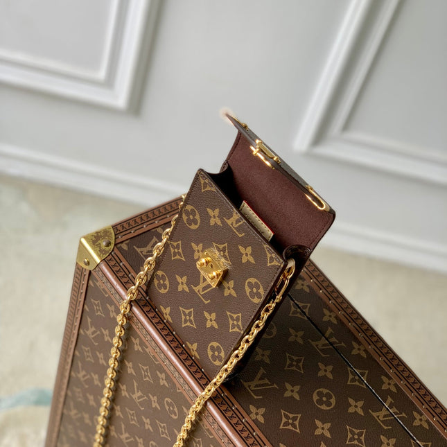 PHONE POUCH 17.5 IN BROWN MONOGRAM COATED CANVAS AND CALFSKIN