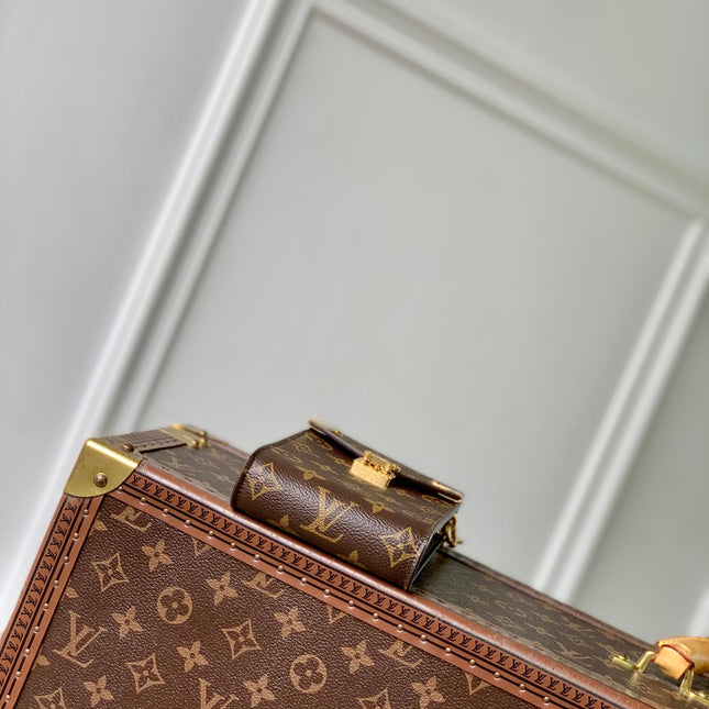 PHONE POUCH 17.5 IN BROWN MONOGRAM COATED CANVAS AND CALFSKIN