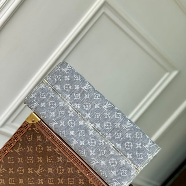 ONTHEGO ORGANIZER 35 IN GREY MONOGRAM DENIM LIGHT BROWN CALFSKIN
