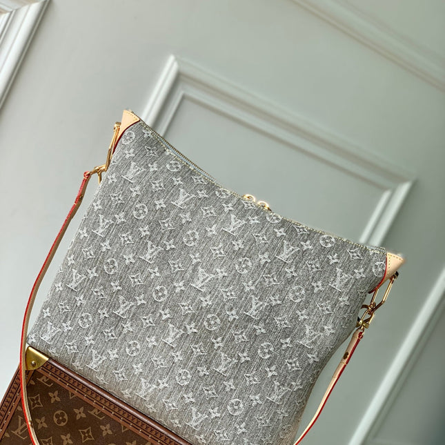 COUSSIN HOBO MM 38 IN GREY MONOGRAM DENIM