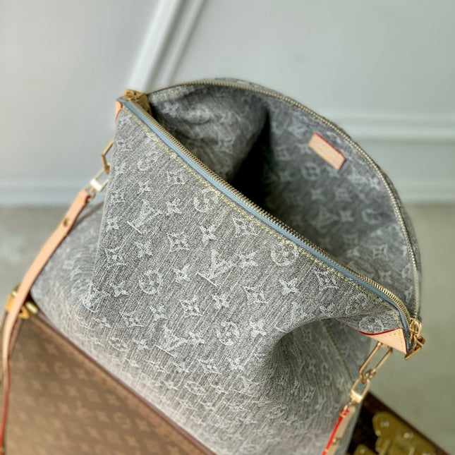 COUSSIN HOBO MM 38 IN GREY MONOGRAM DENIM