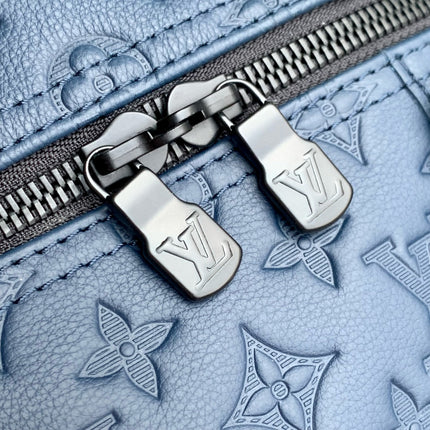 KEEPALL BANDOULIÈRE 50 IN DARK BLUE MONOGRAM SHADOW EMBOSSED CALFSKIN
