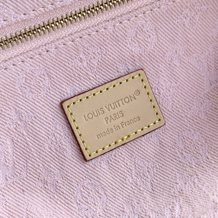 COSMETIC POUCH 27 IN PINK MONOGRAM DENIM GOLD HARDWARE