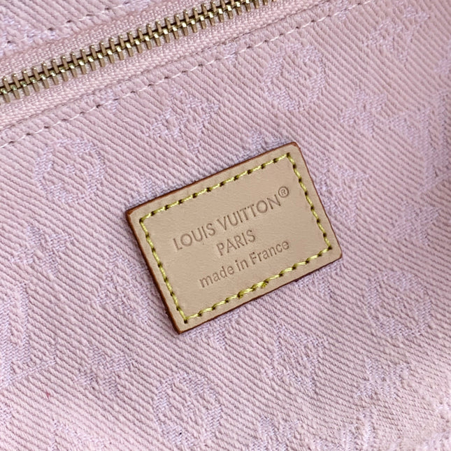 COSMETIC POUCH 27 IN PINK MONOGRAM DENIM GOLD HARDWARE