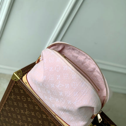 COSMETIC POUCH 27 IN PINK MONOGRAM DENIM GOLD HARDWARE